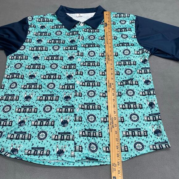 Seattle Mariners Button Down Short Sleeve Bowling Day Promo Shirt Mens XL Blue - Picture 8 of 11
